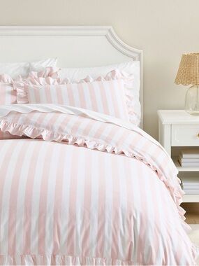 🌙 B116 Pottery Barn Teens Cabana Stripe Ruffle Duvet Cover